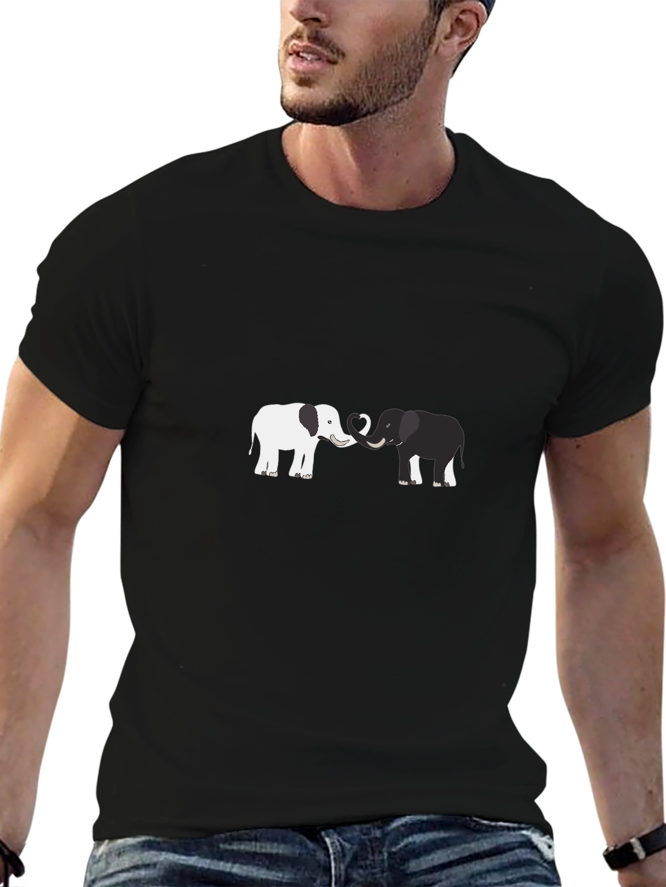 Elephant Love Graphic Tee - Black Cotton Blend Shirt