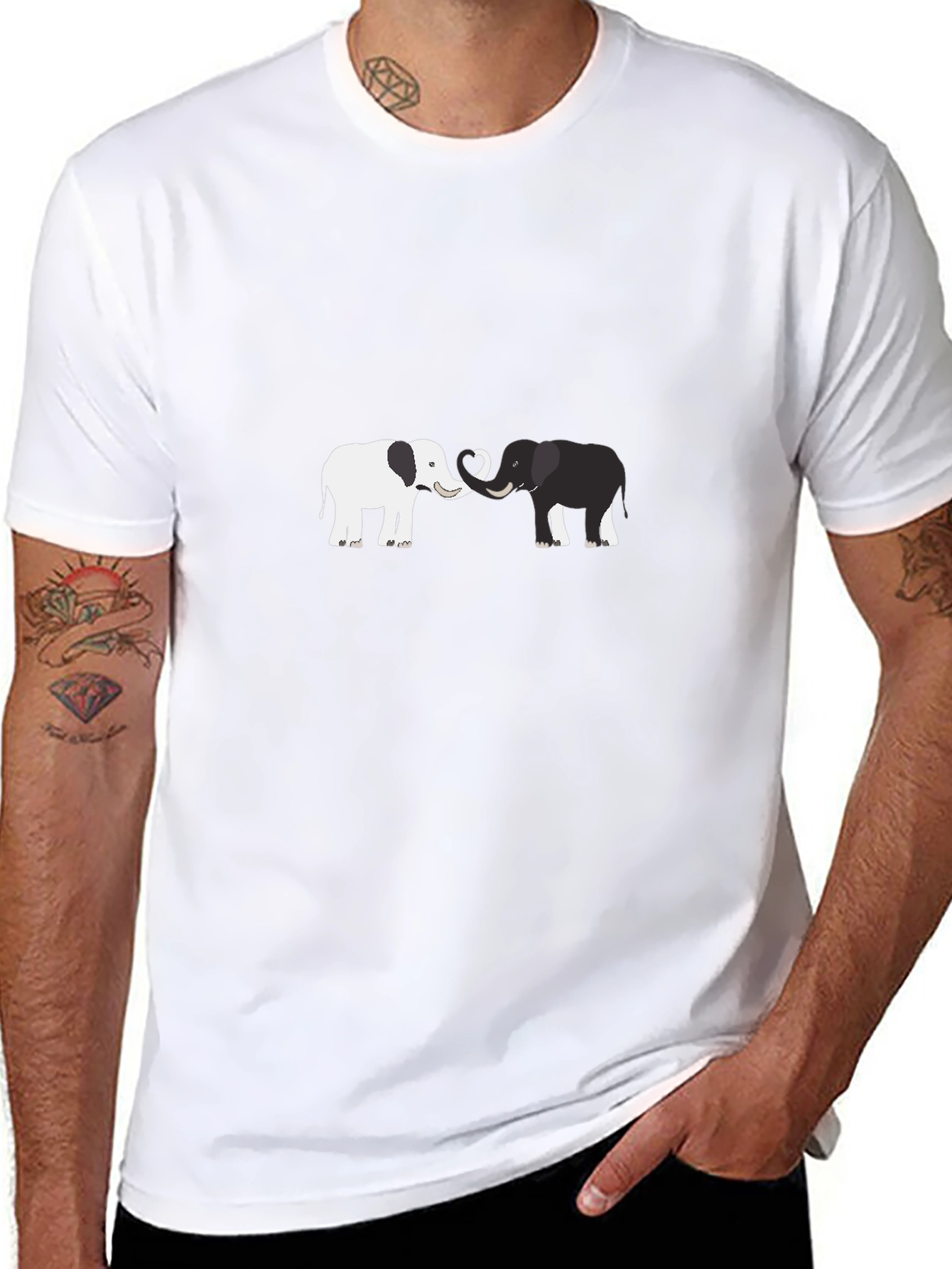 Elephant Love Graphic Tee - Black Cotton Blend Shirt