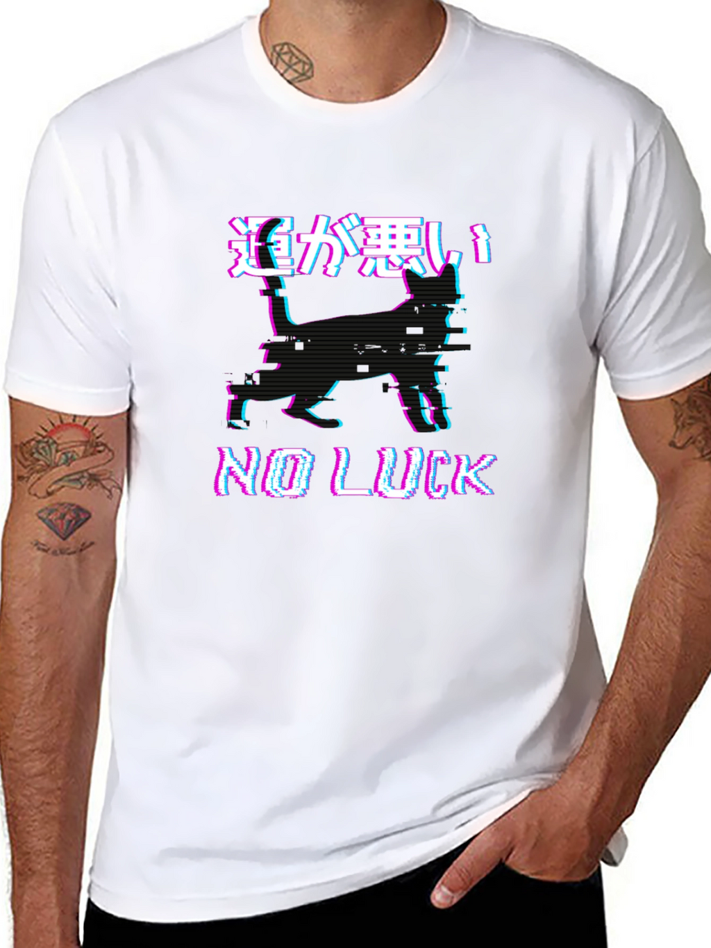 No Luck Glitch Black Graphic T-Shirt