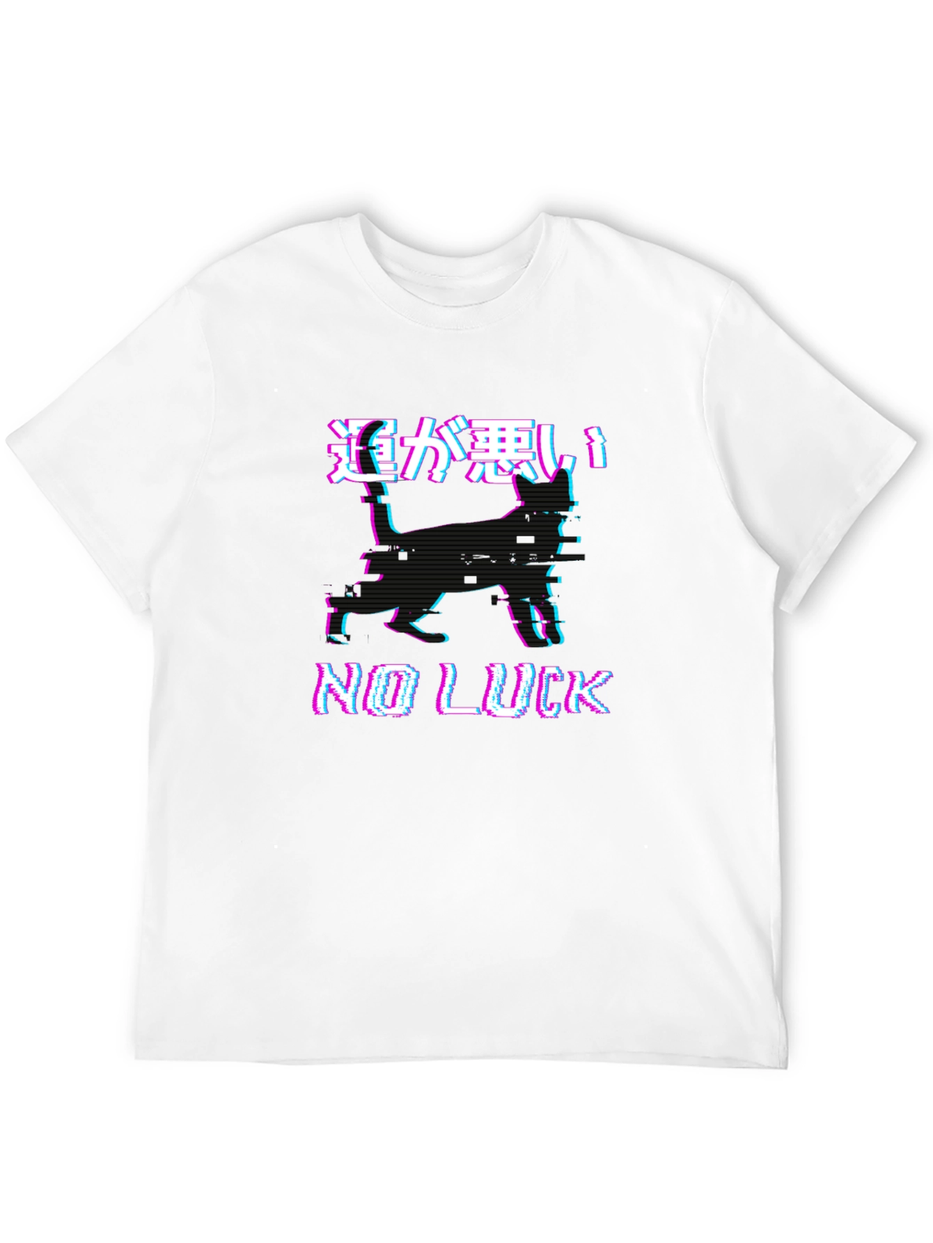 No Luck Glitch Black Graphic T-Shirt