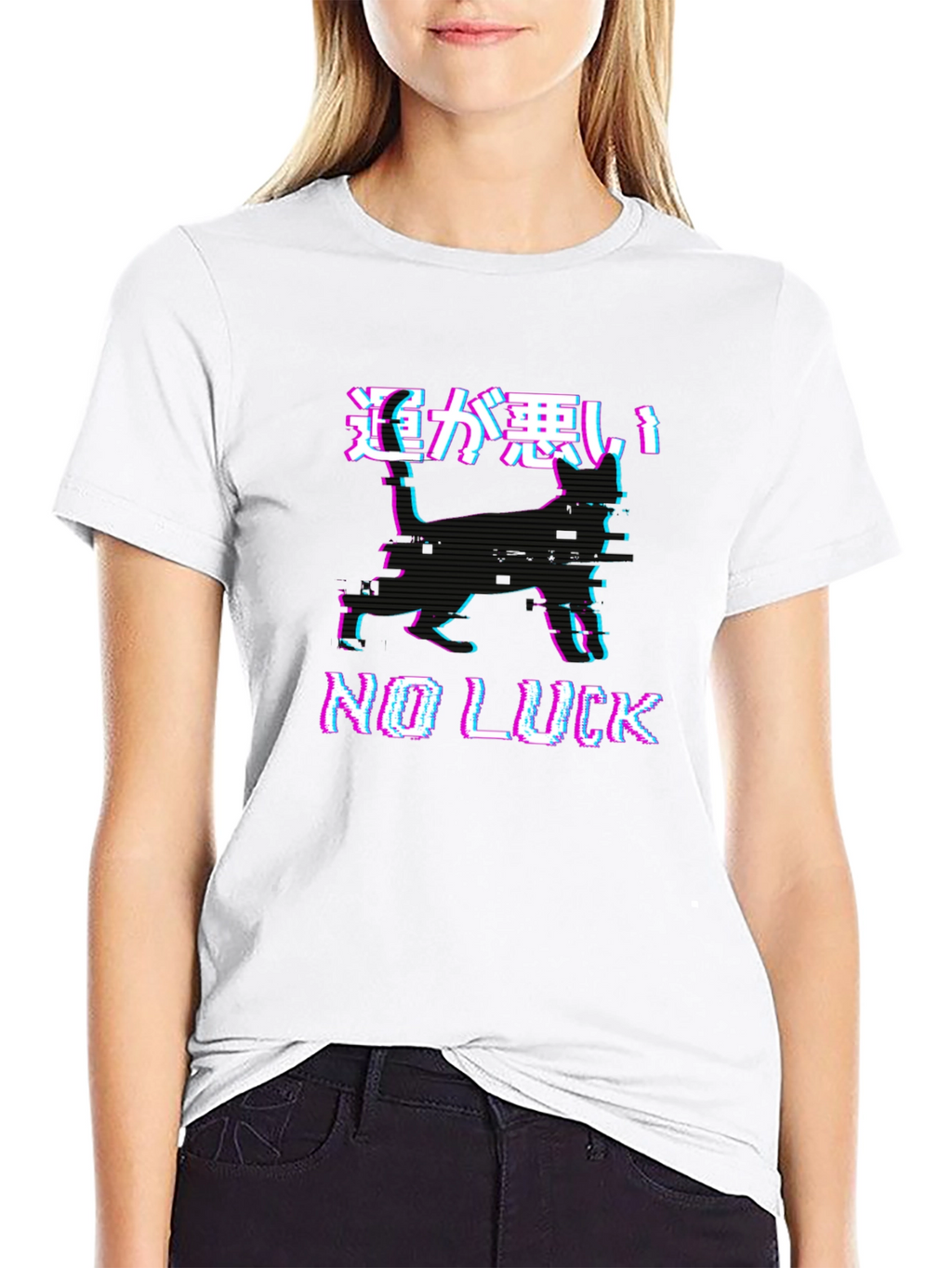 No Luck Glitch Black Graphic T-Shirt
