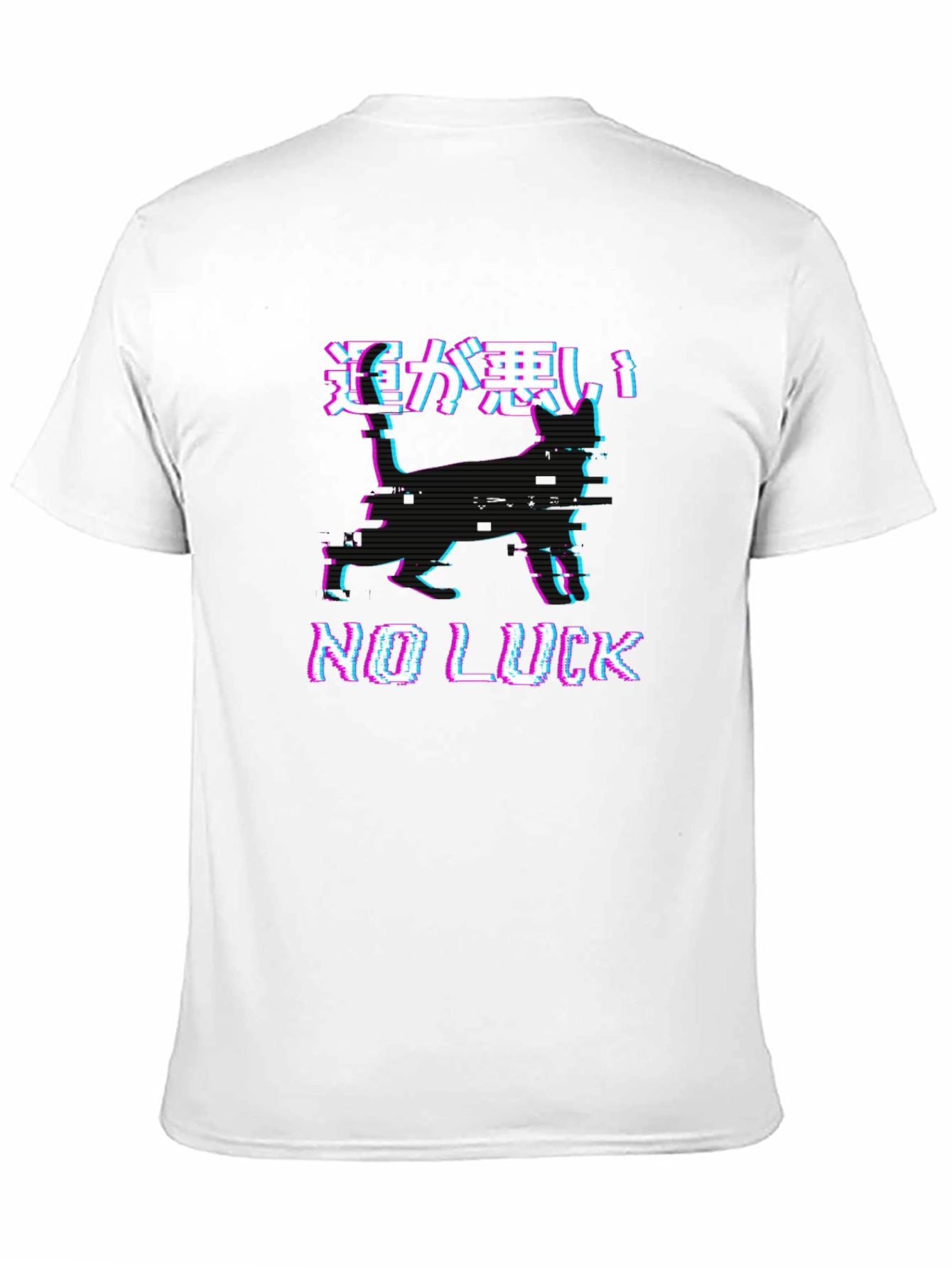 No Luck Glitch Black Graphic T-Shirt