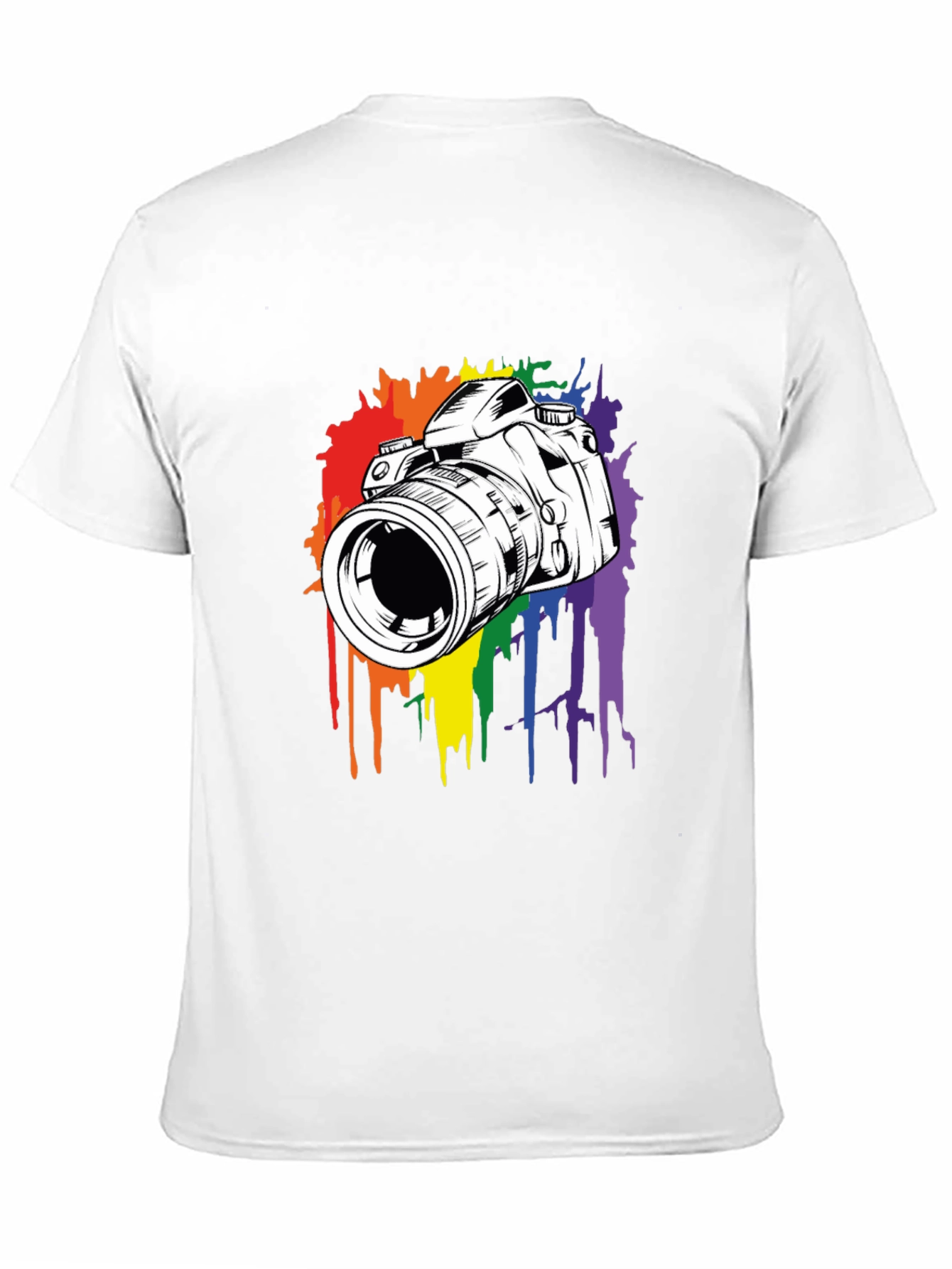 Camera Rainbow Splash Graphic Tee - Black Cotton Shirt