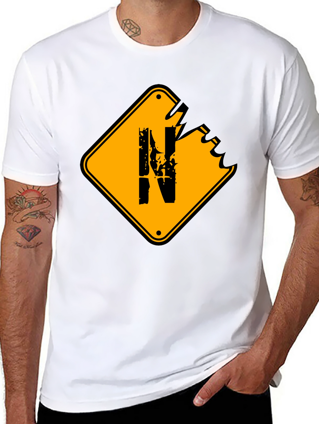 Distressed N Letter Graphic Mens Black T-Shirt
