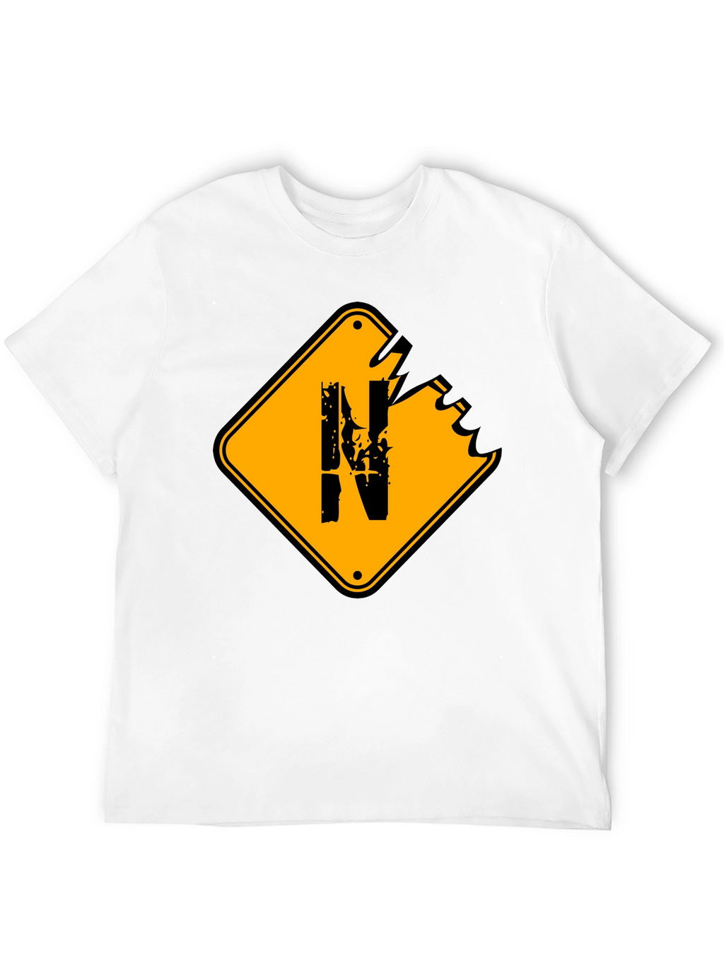 Distressed N Letter Graphic Mens Black T-Shirt