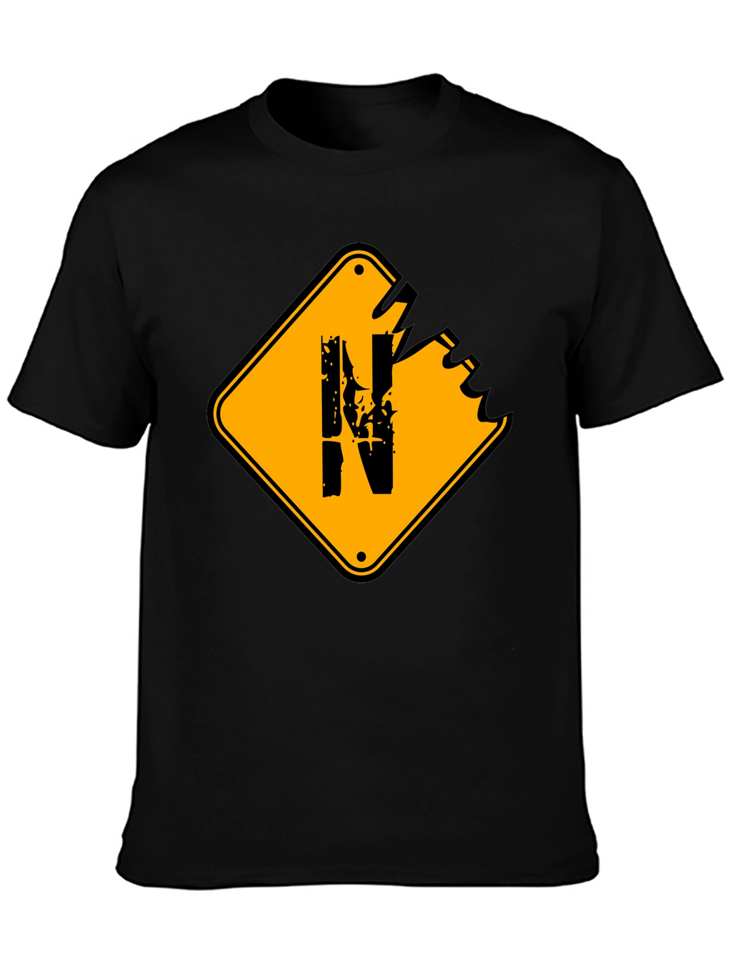 Distressed N Letter Graphic Mens Black T-Shirt