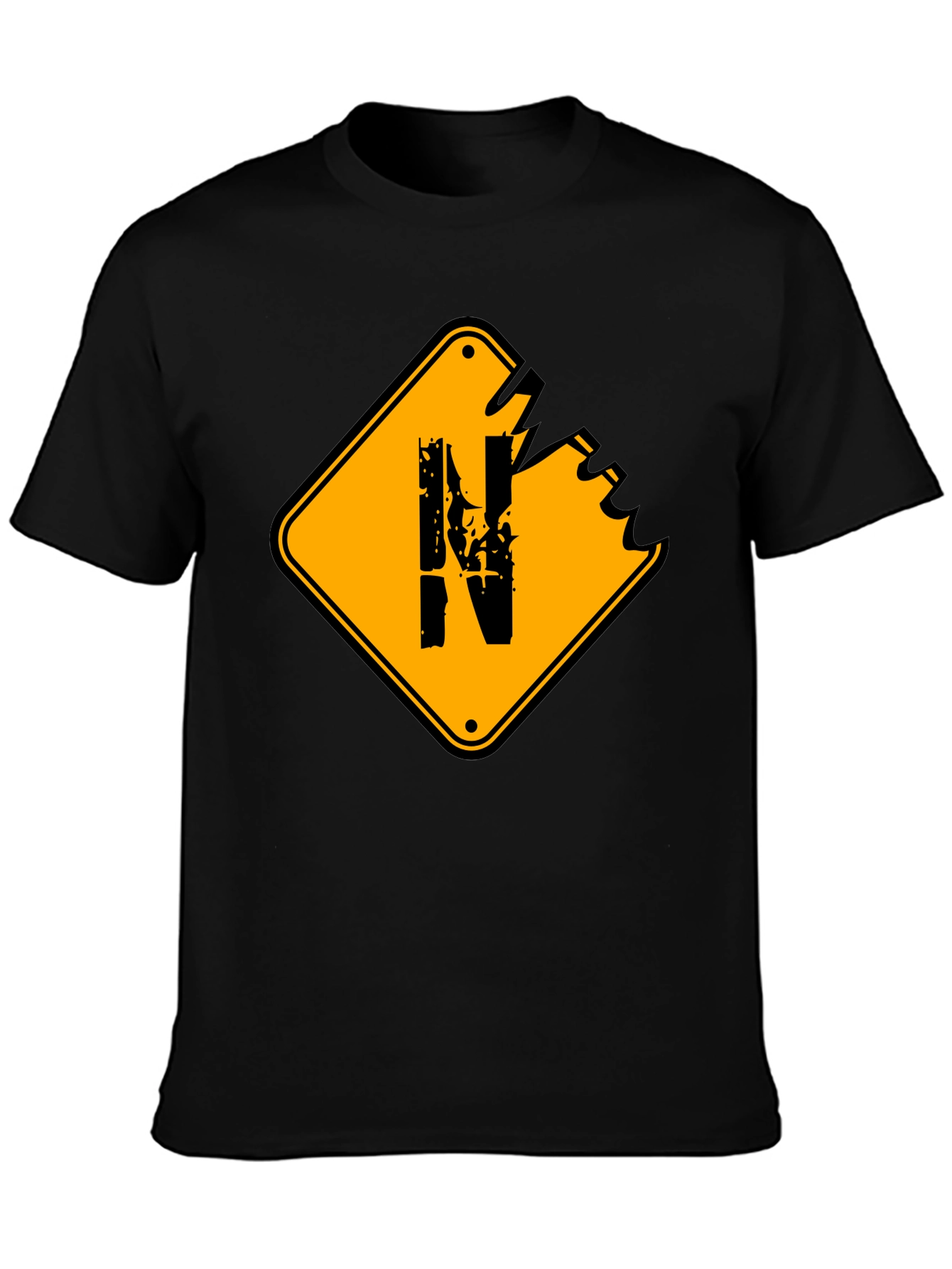 Distressed N Letter Graphic Mens Black T-Shirt