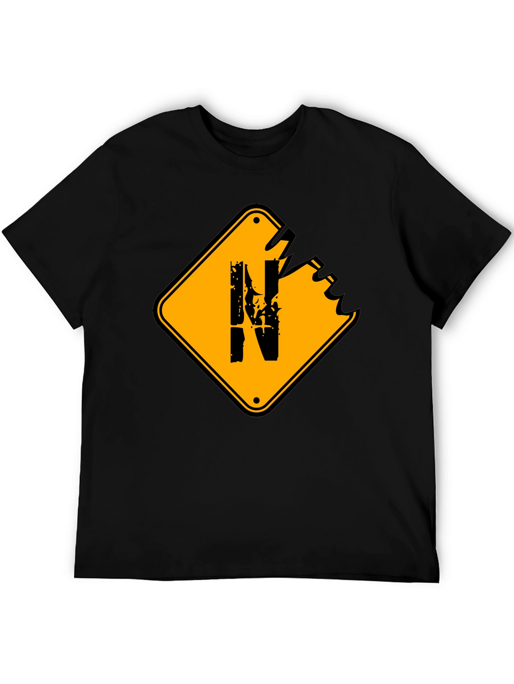 Distressed N Letter Graphic Mens Black T-Shirt