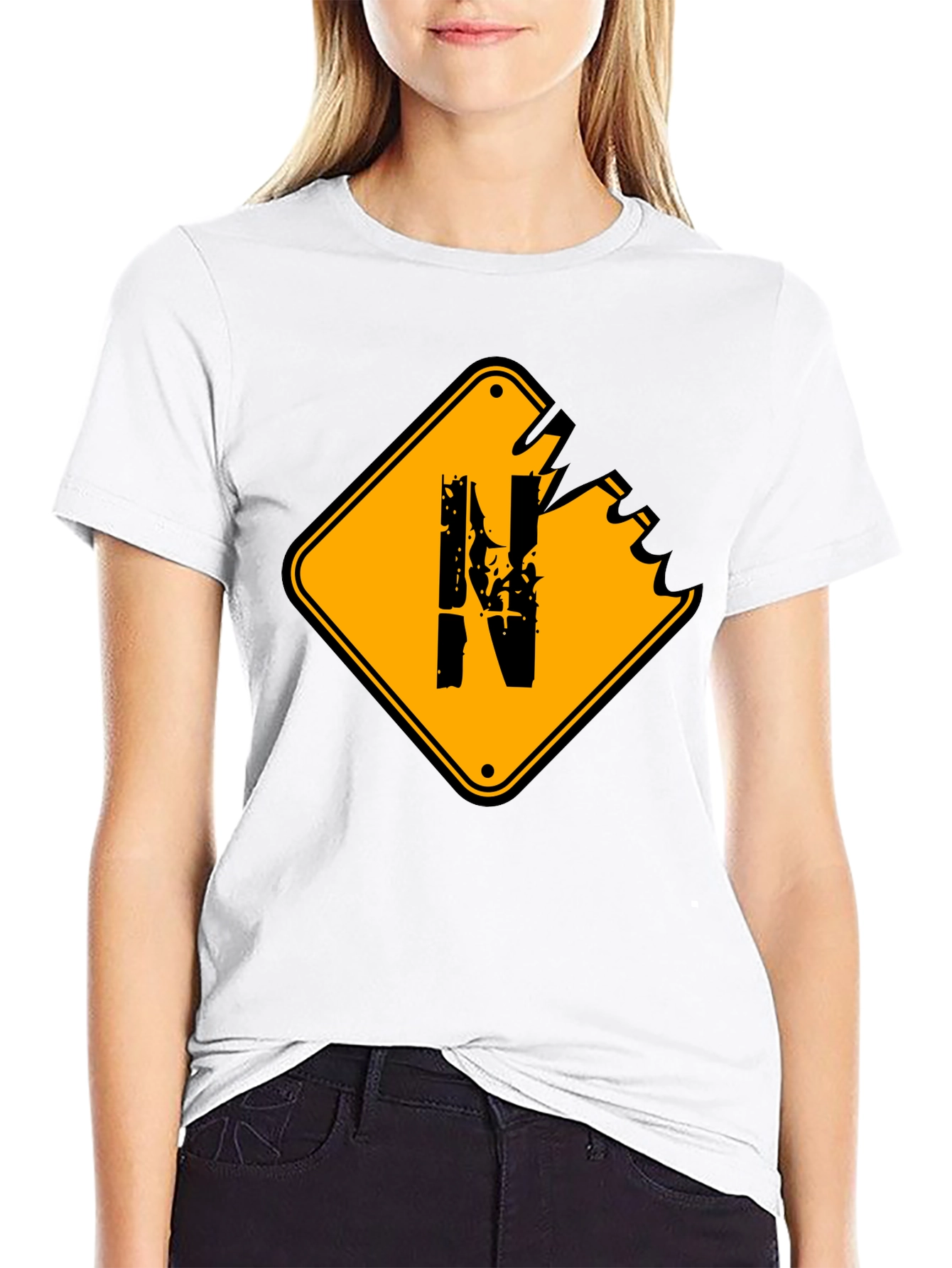 Distressed N Letter Graphic Mens Black T-Shirt
