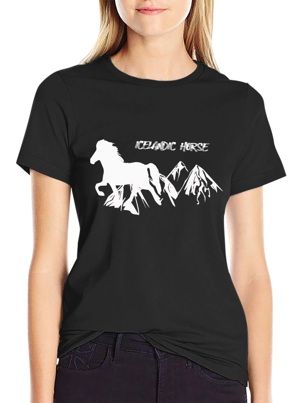 Icelandic Horse Graphic Tee - Black Cotton T-Shirt