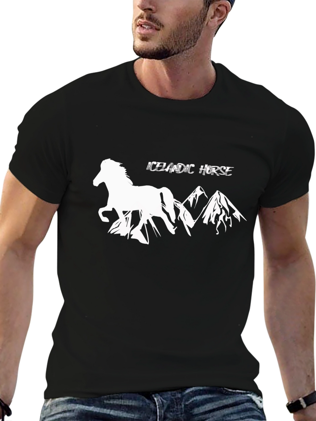 Icelandic Horse Graphic Tee - Black Cotton T-Shirt