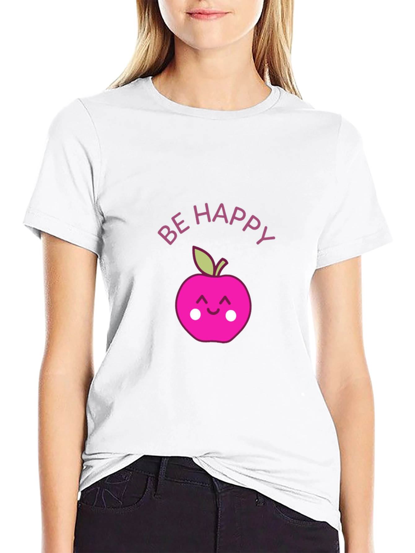 Be Happy Apple Graphic Tee - Black
