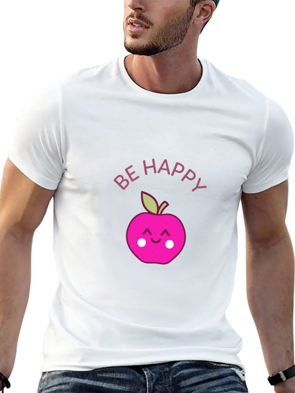 Be Happy Apple Graphic Tee - Black