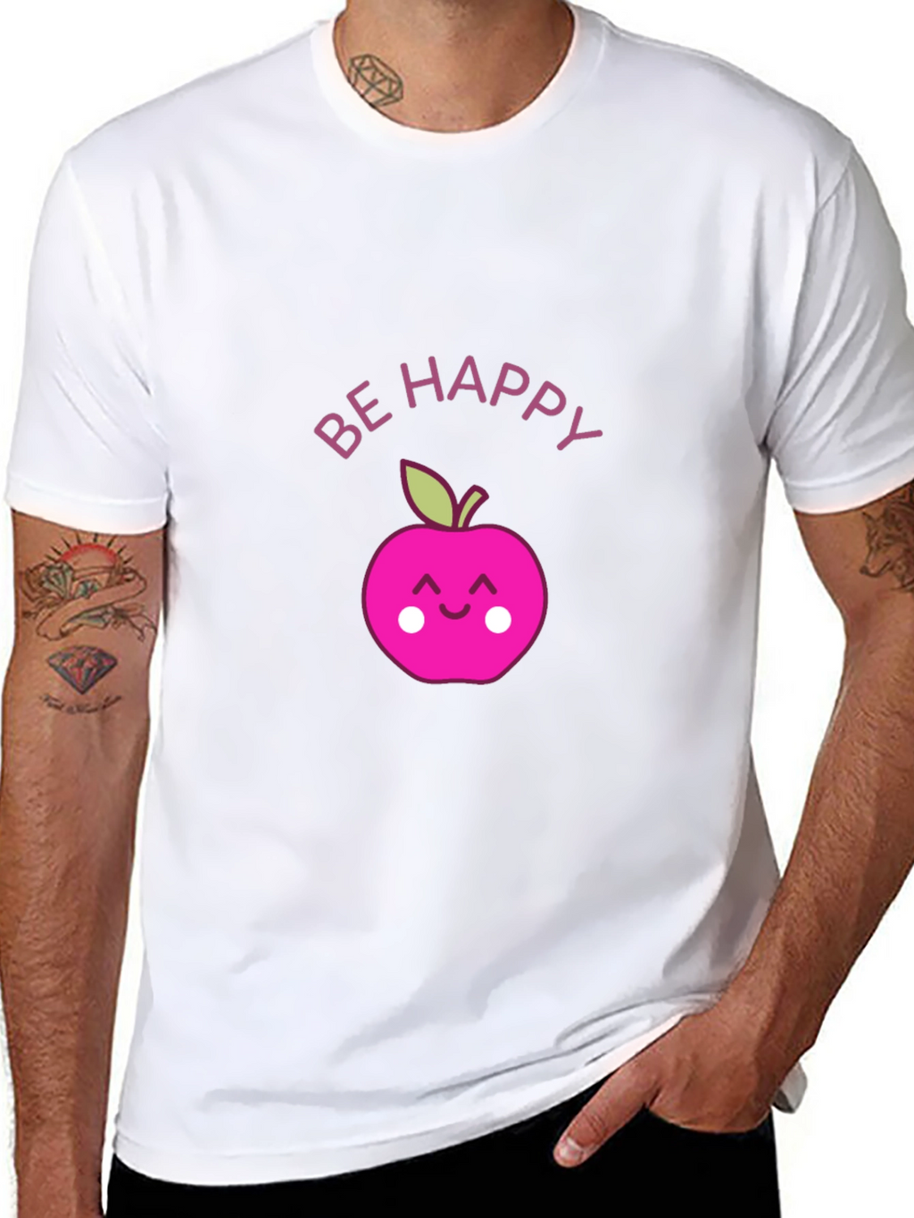 Be Happy Apple Graphic Tee - Black
