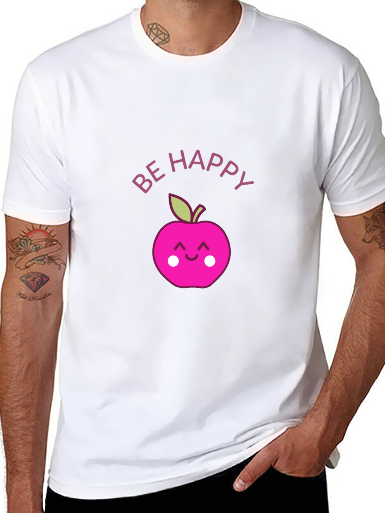 Be Happy Apple Graphic Tee - Black