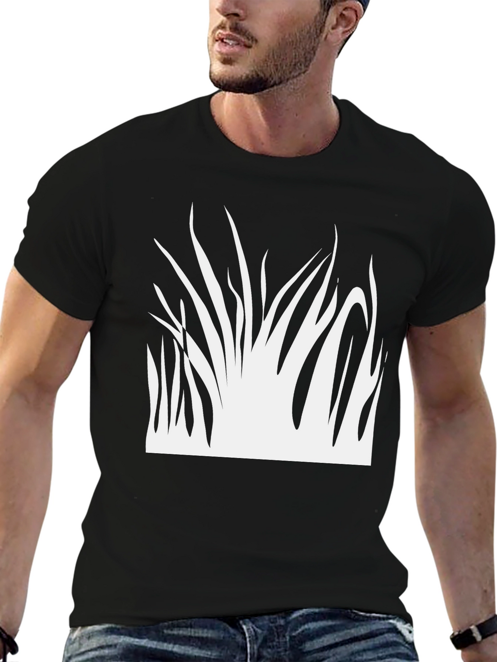 Abstract Grass Graphic Black T-Shirt