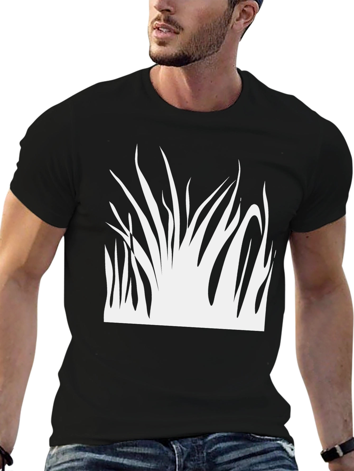 Abstract Grass Graphic Black T-Shirt