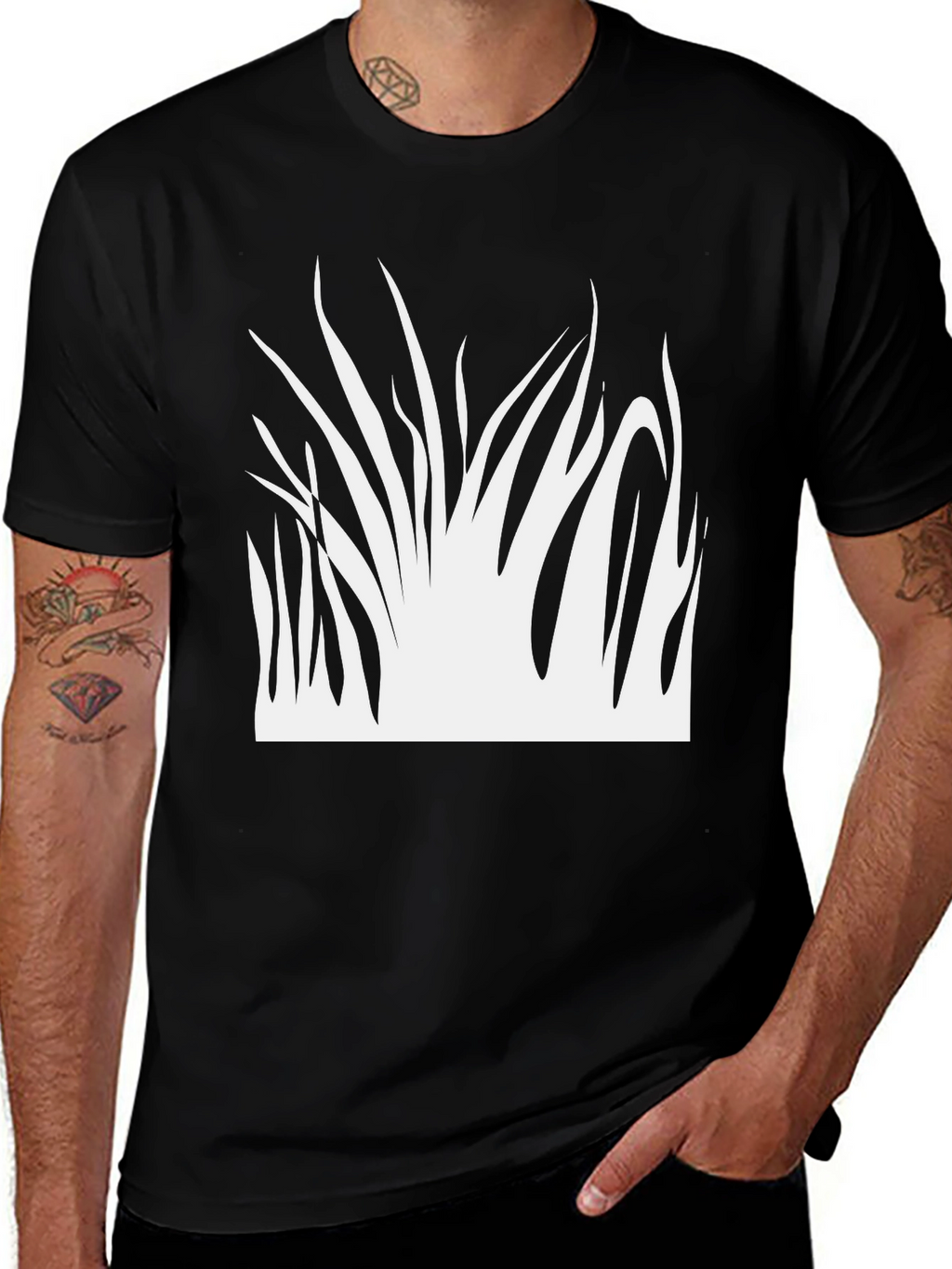 Abstract Grass Graphic Black T-Shirt