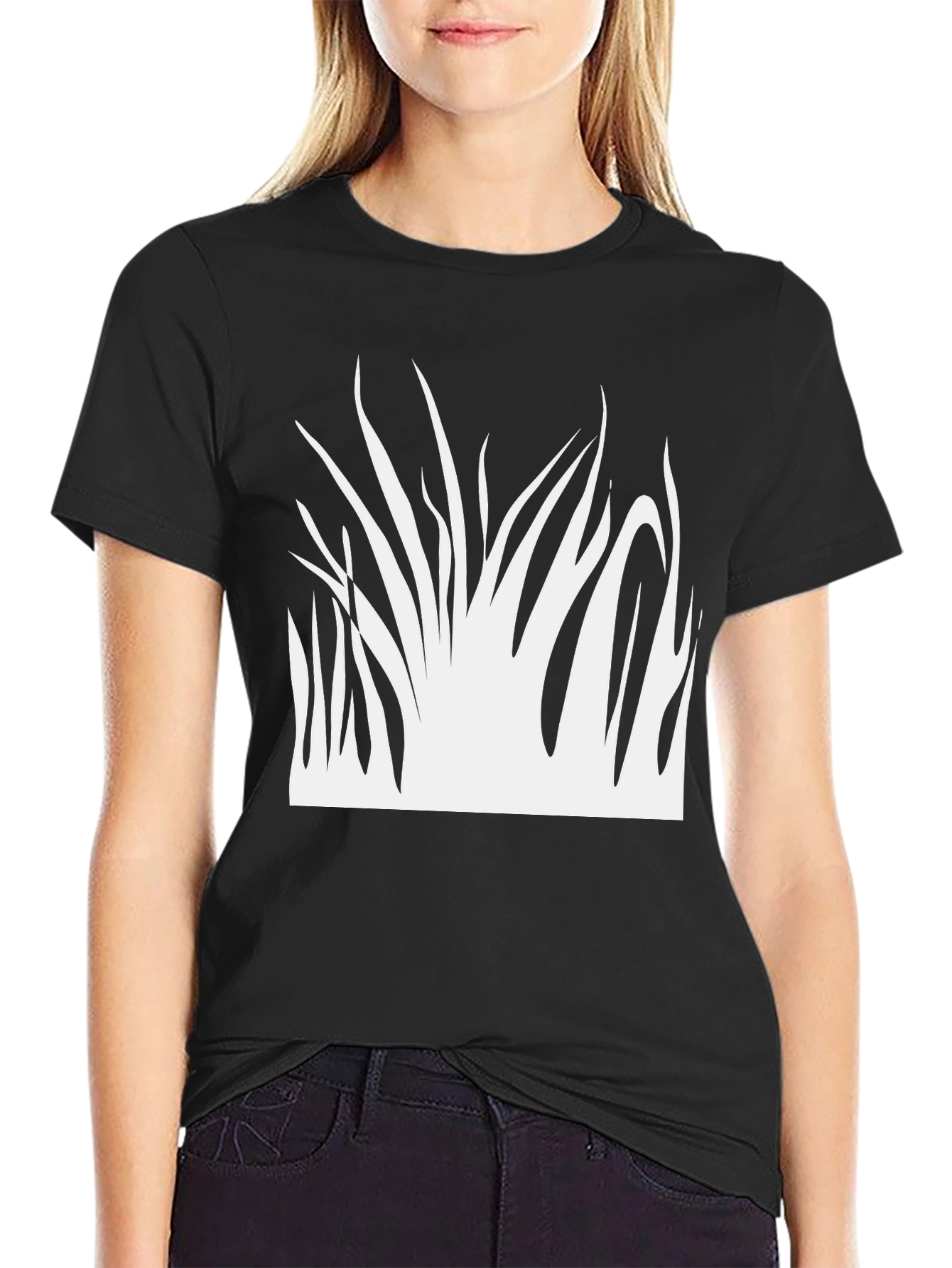 Abstract Grass Graphic Black T-Shirt