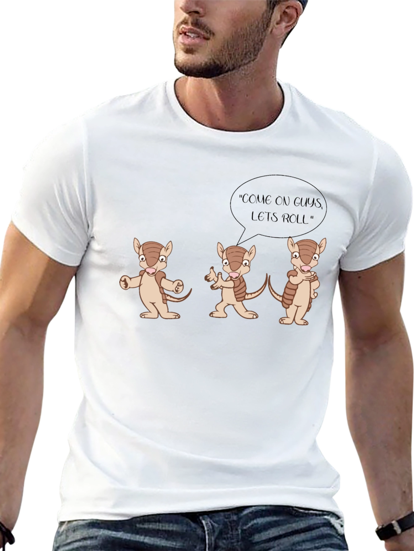 Armadillo Cartoon T-Shirt: Come On Guys Lets Roll!