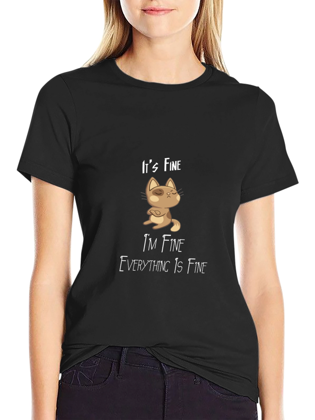 Its Fine Cat Graphic T-Shirt - Black Casual Tee