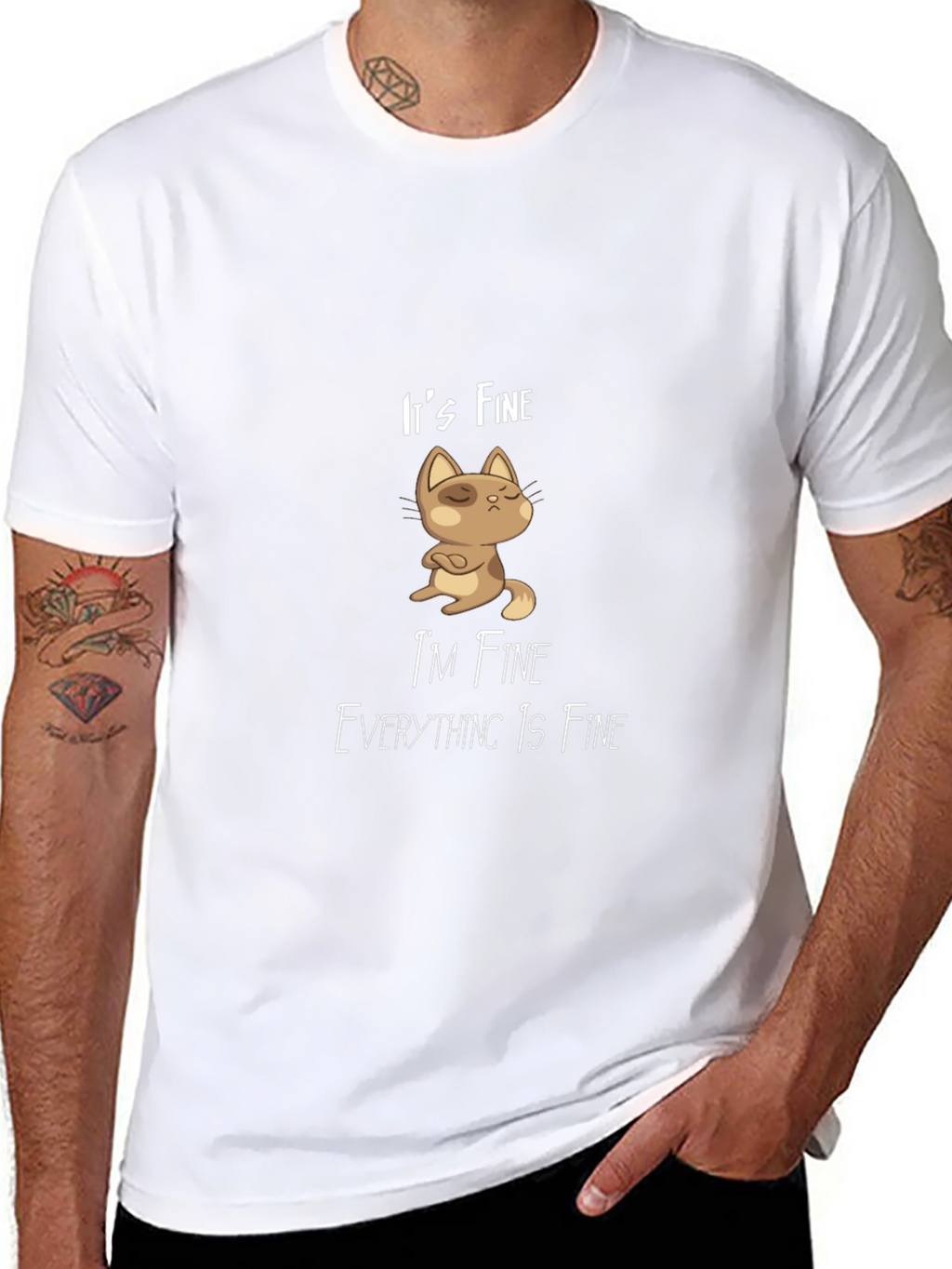 Its Fine Cat Graphic T-Shirt - Black Casual Tee