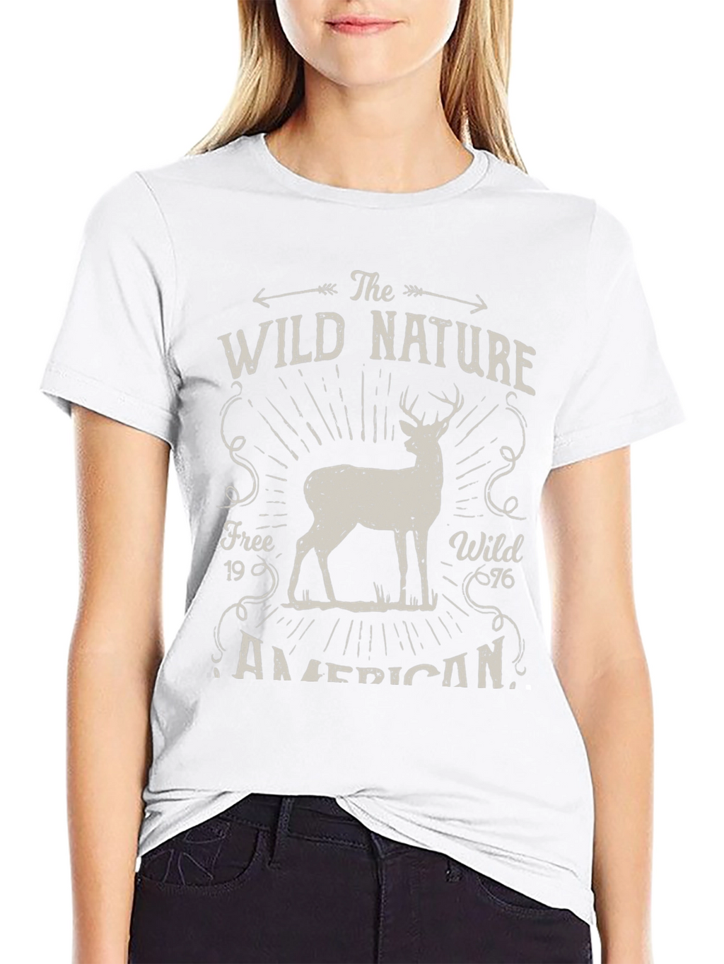 Wild Nature Graphic Tee - American Deer Print