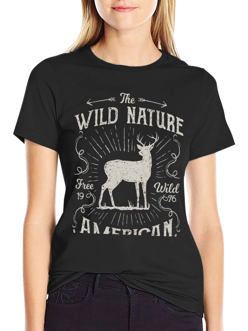 Wild Nature Graphic Tee - American Deer Print