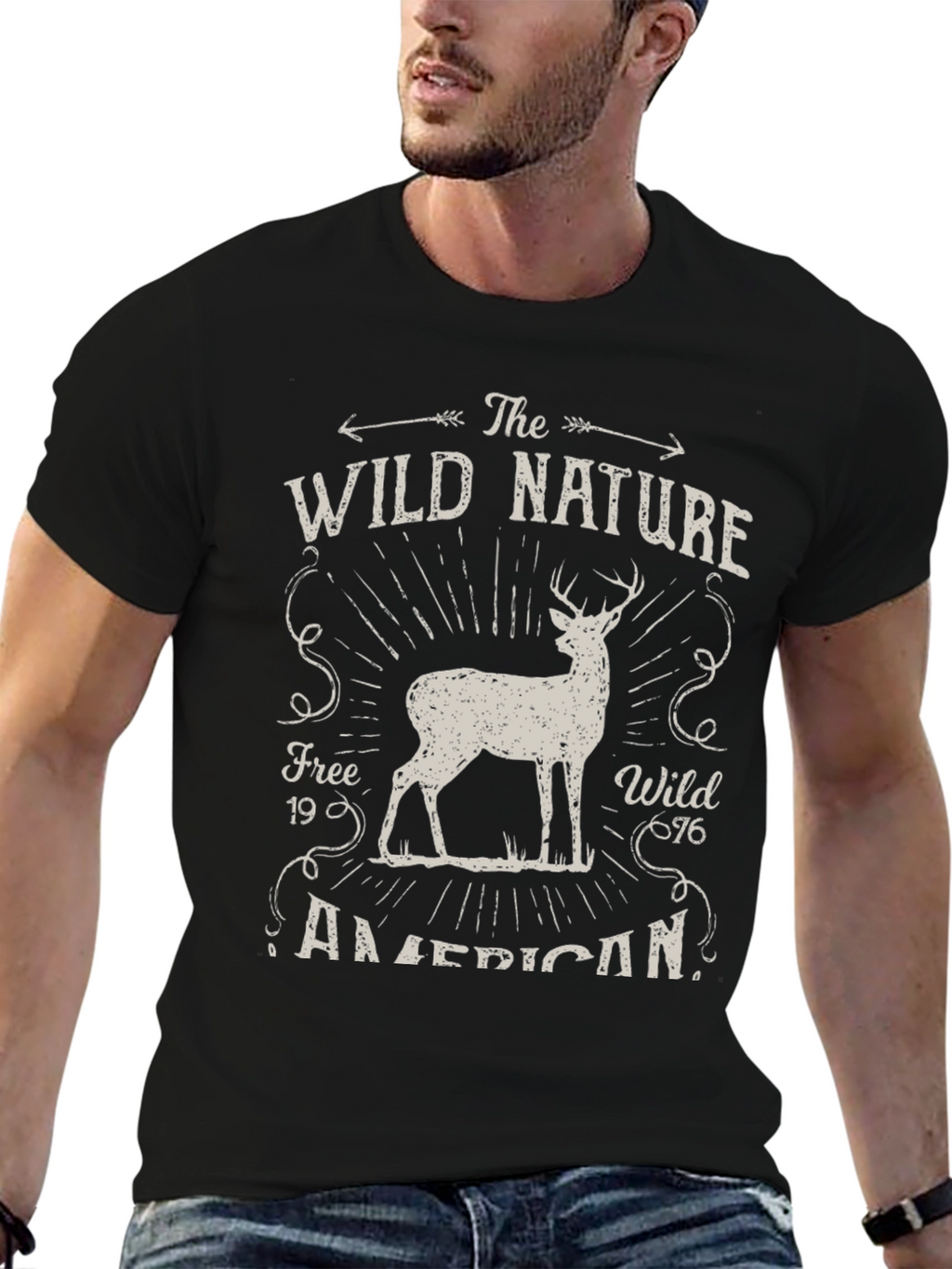 Wild Nature Graphic Tee - American Deer Print