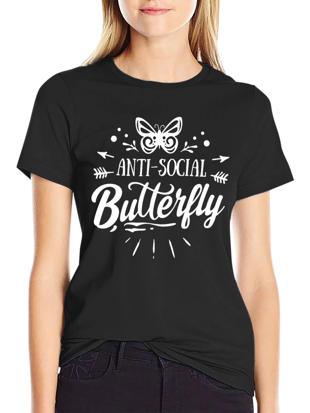 Anti-Social Butterfly Black Graphic T-Shirt