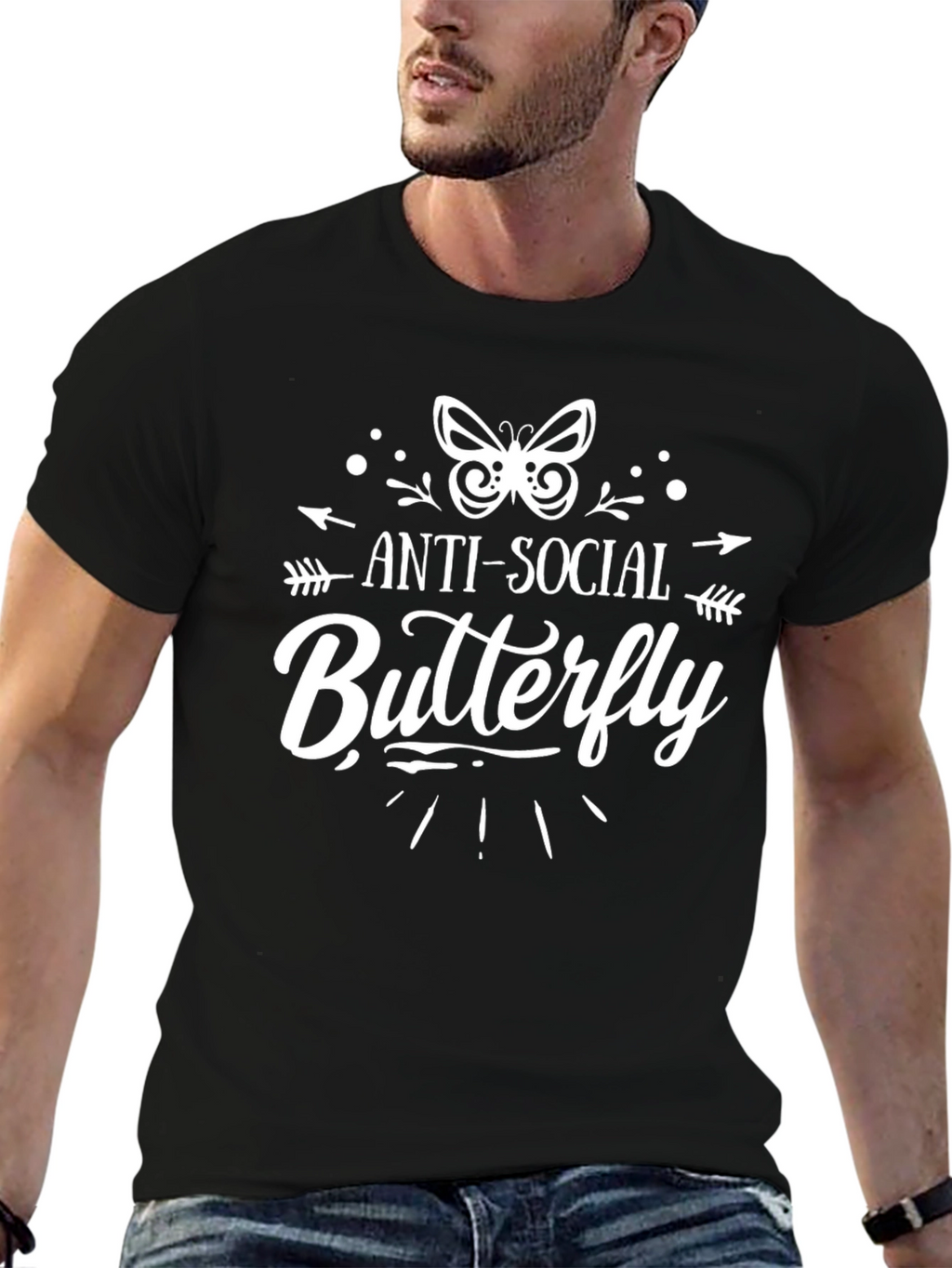 Anti-Social Butterfly Black Graphic T-Shirt