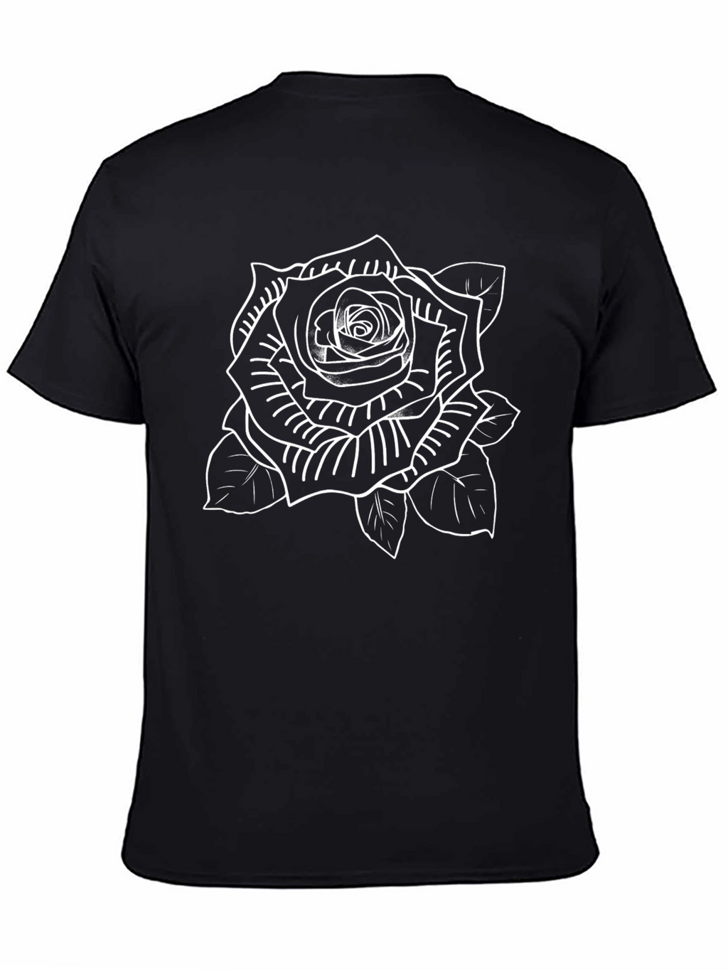 Black T-Shirt with White Rose Graphic