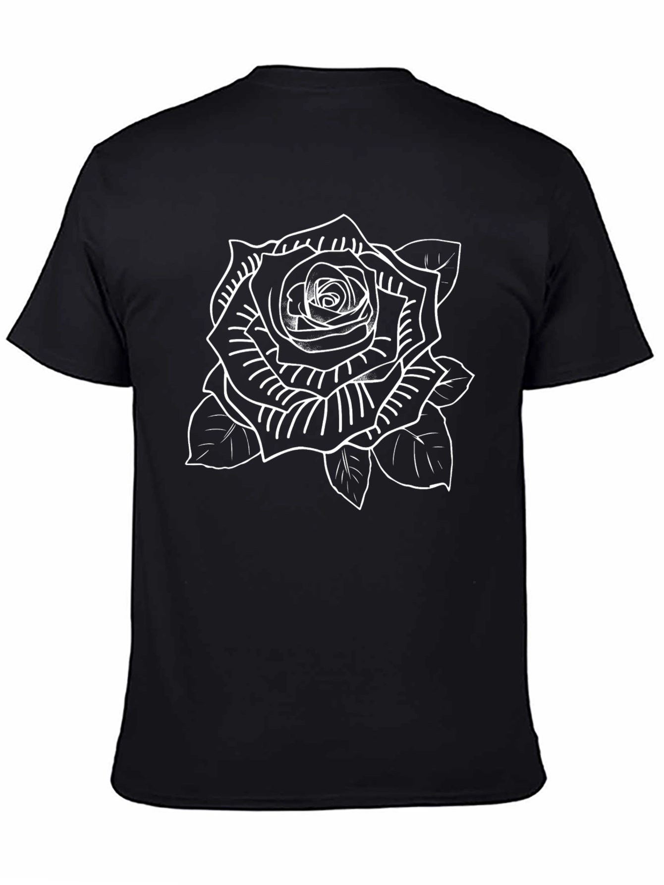 Black T-Shirt with White Rose Graphic