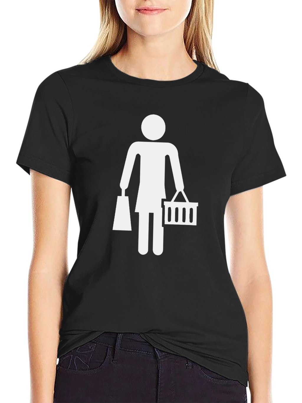 Woman Shopping Graphic Tee - Black