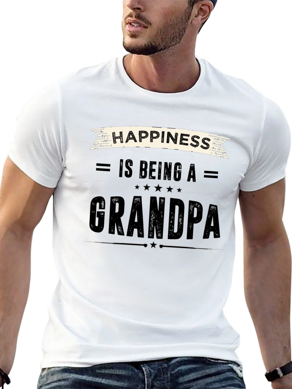 Happiness is Being a Grandpa Black T-Shirt