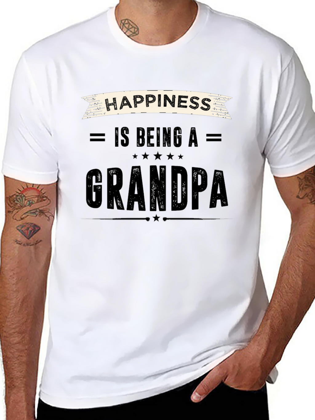 Happiness is Being a Grandpa Black T-Shirt