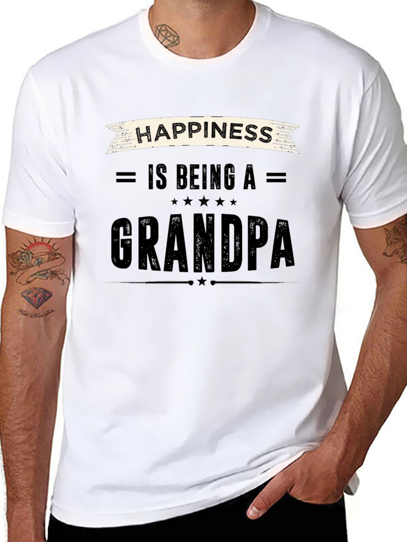 Happiness is Being a Grandpa Black T-Shirt