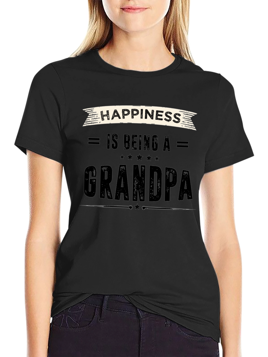 Happiness is Being a Grandpa Black T-Shirt