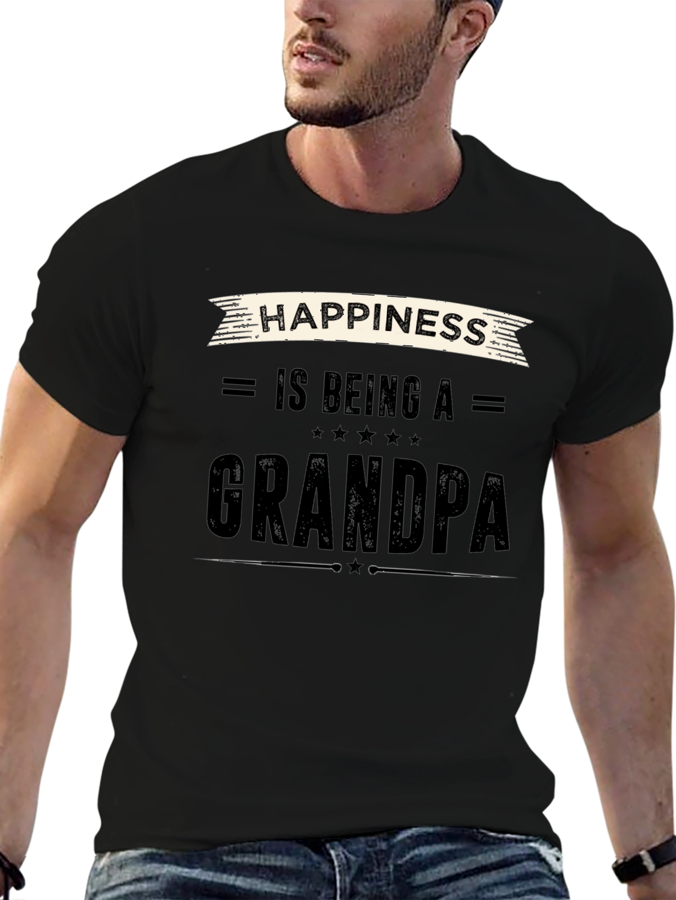 Happiness is Being a Grandpa Black T-Shirt