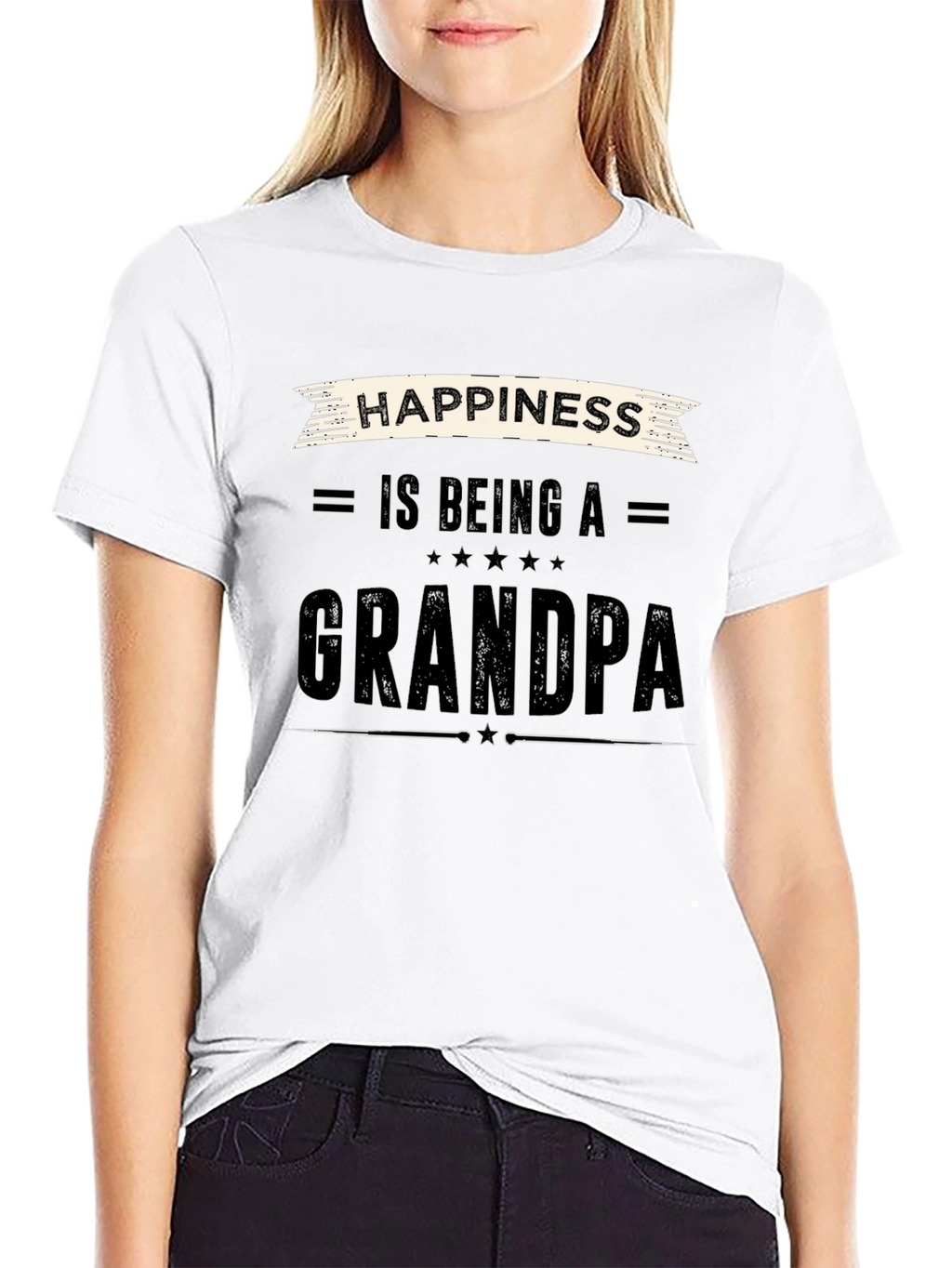 Happiness is Being a Grandpa Black T-Shirt