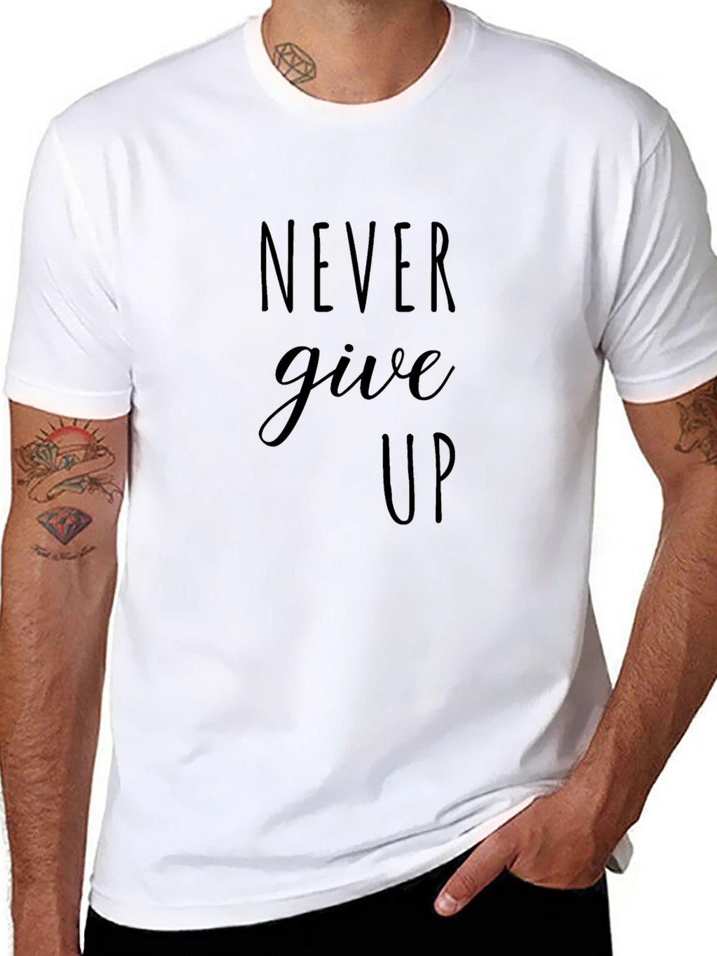Inspirational Never Give Up Black T-Shirt