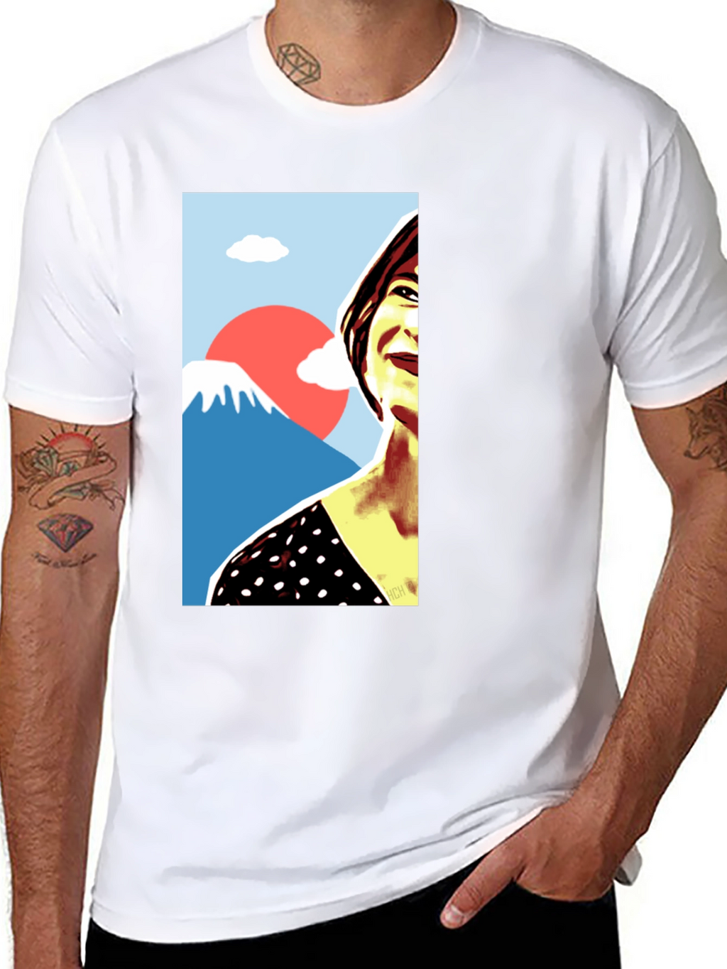Stylish Graphic Tee - Woman & Mt. Fuji Art