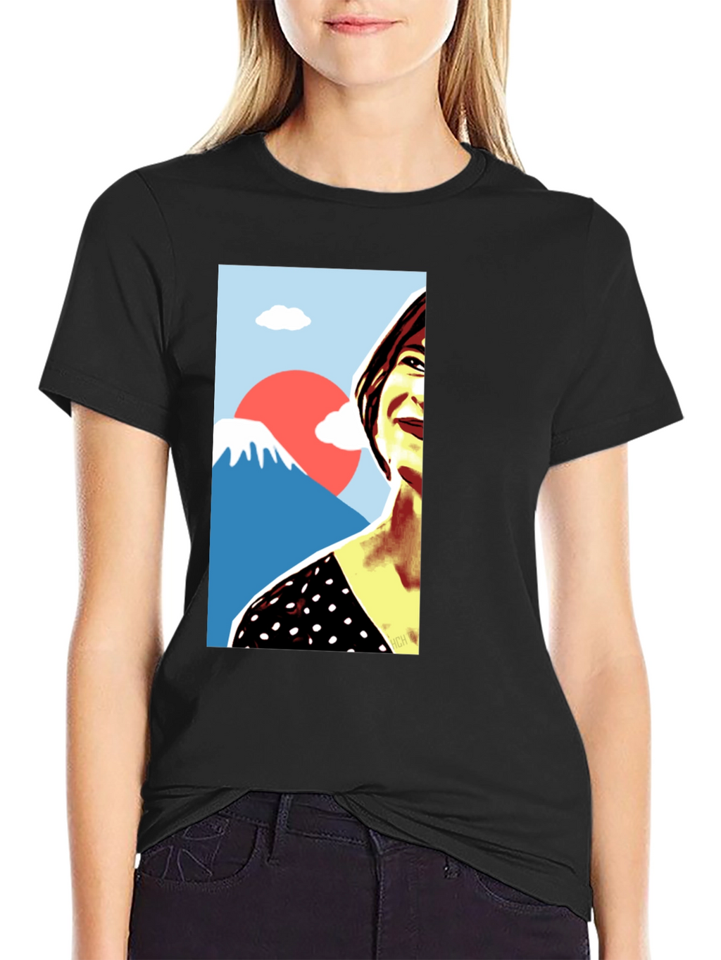 Stylish Graphic Tee - Woman & Mt. Fuji Art