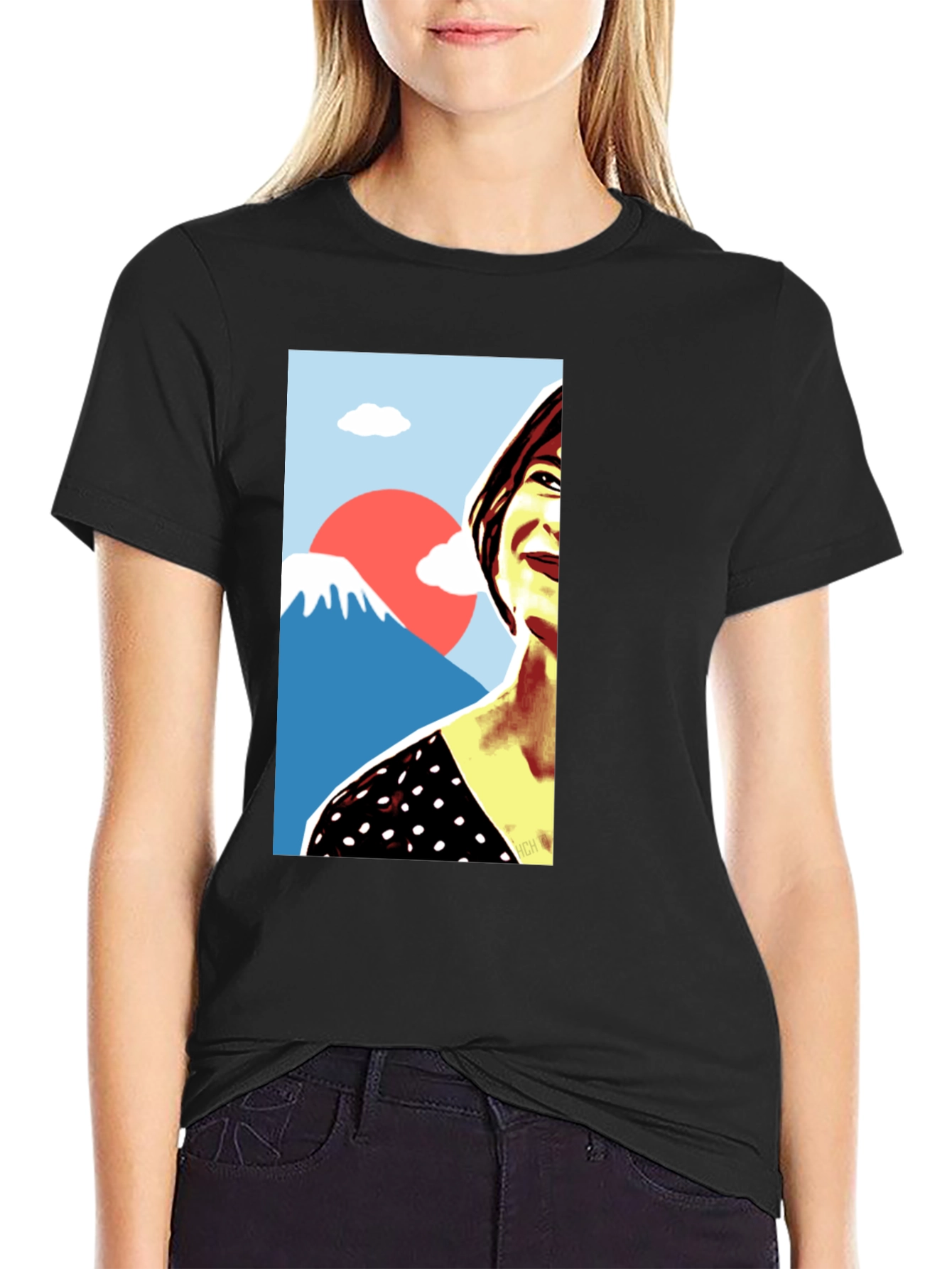 Stylish Graphic Tee - Woman & Mt. Fuji Art