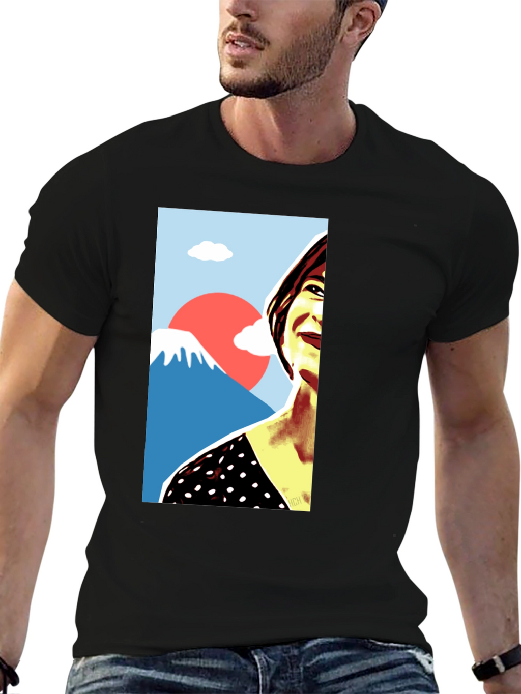 Stylish Graphic Tee - Woman & Mt. Fuji Art