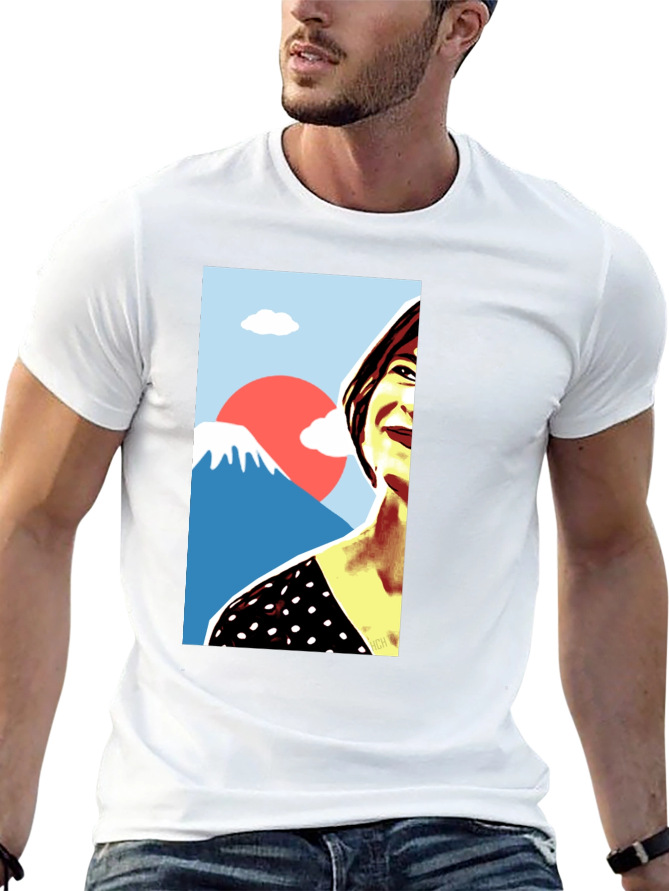 Stylish Graphic Tee - Woman & Mt. Fuji Art