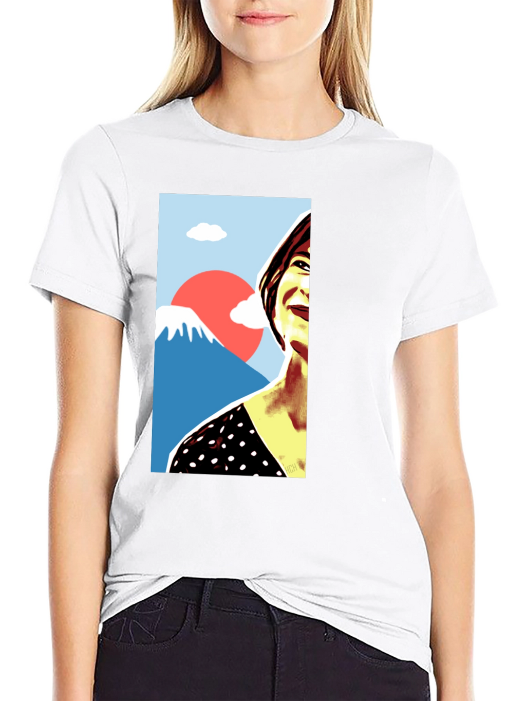Stylish Graphic Tee - Woman & Mt. Fuji Art
