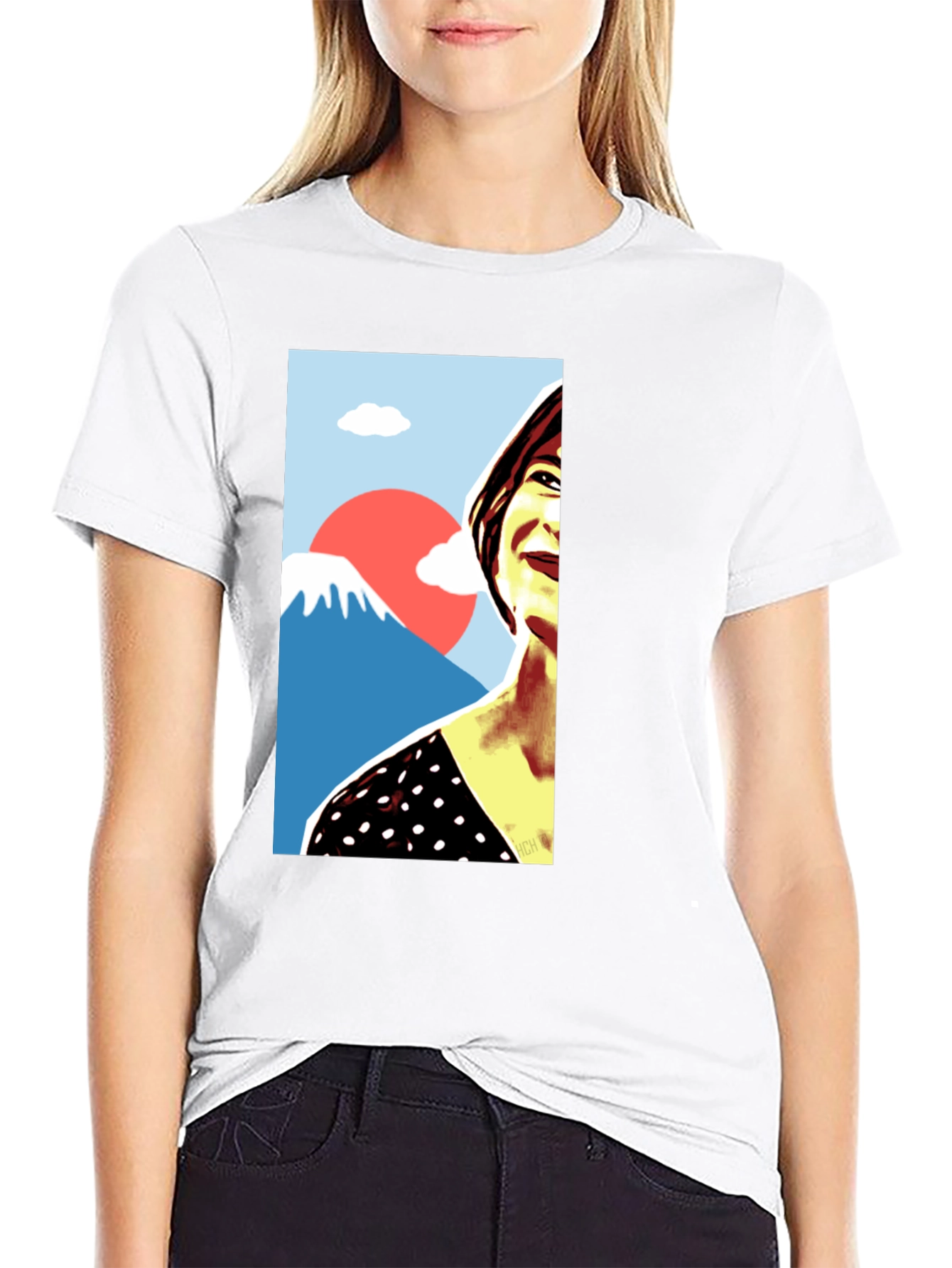 Stylish Graphic Tee - Woman & Mt. Fuji Art