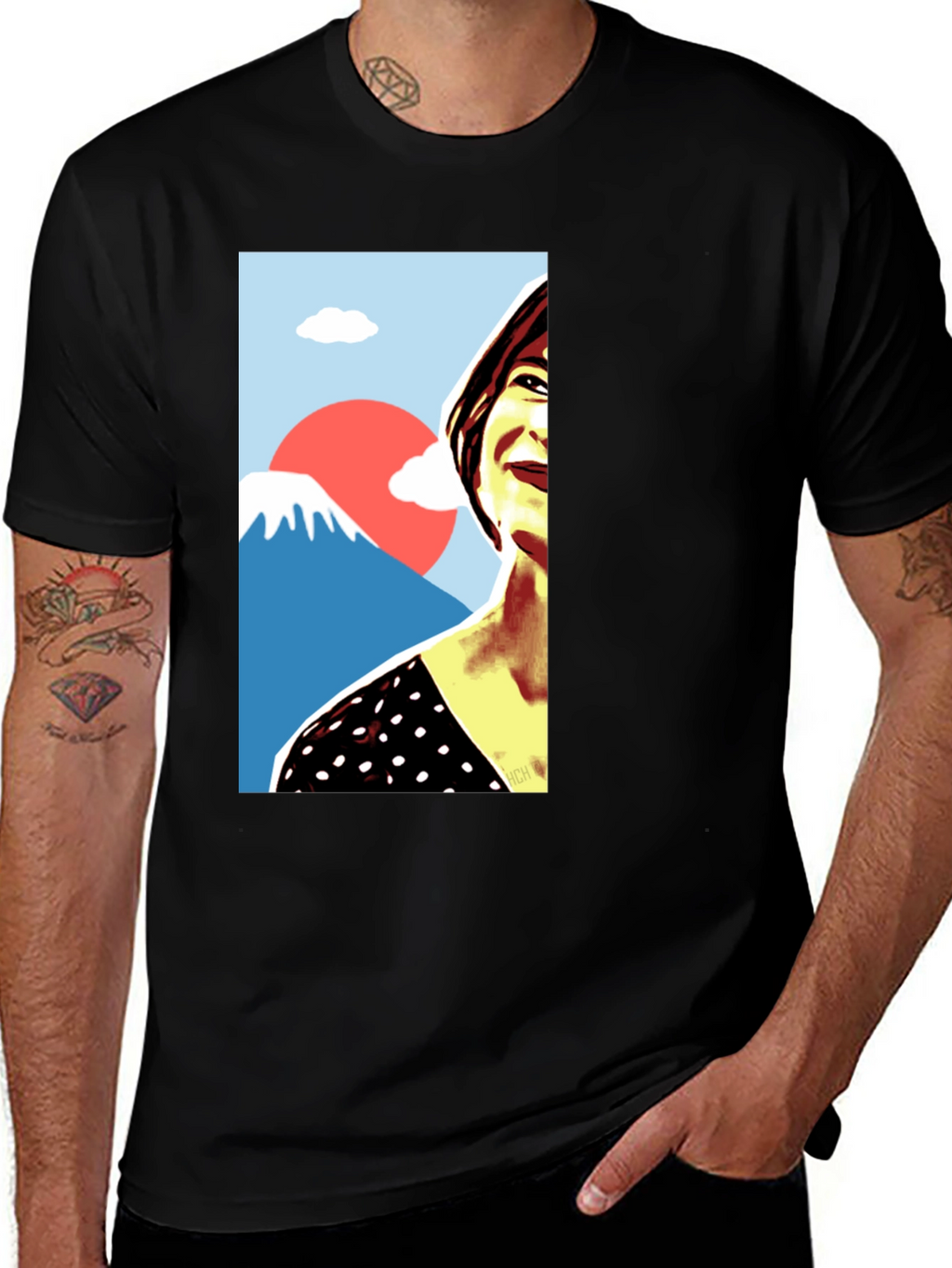 Stylish Graphic Tee - Woman & Mt. Fuji Art