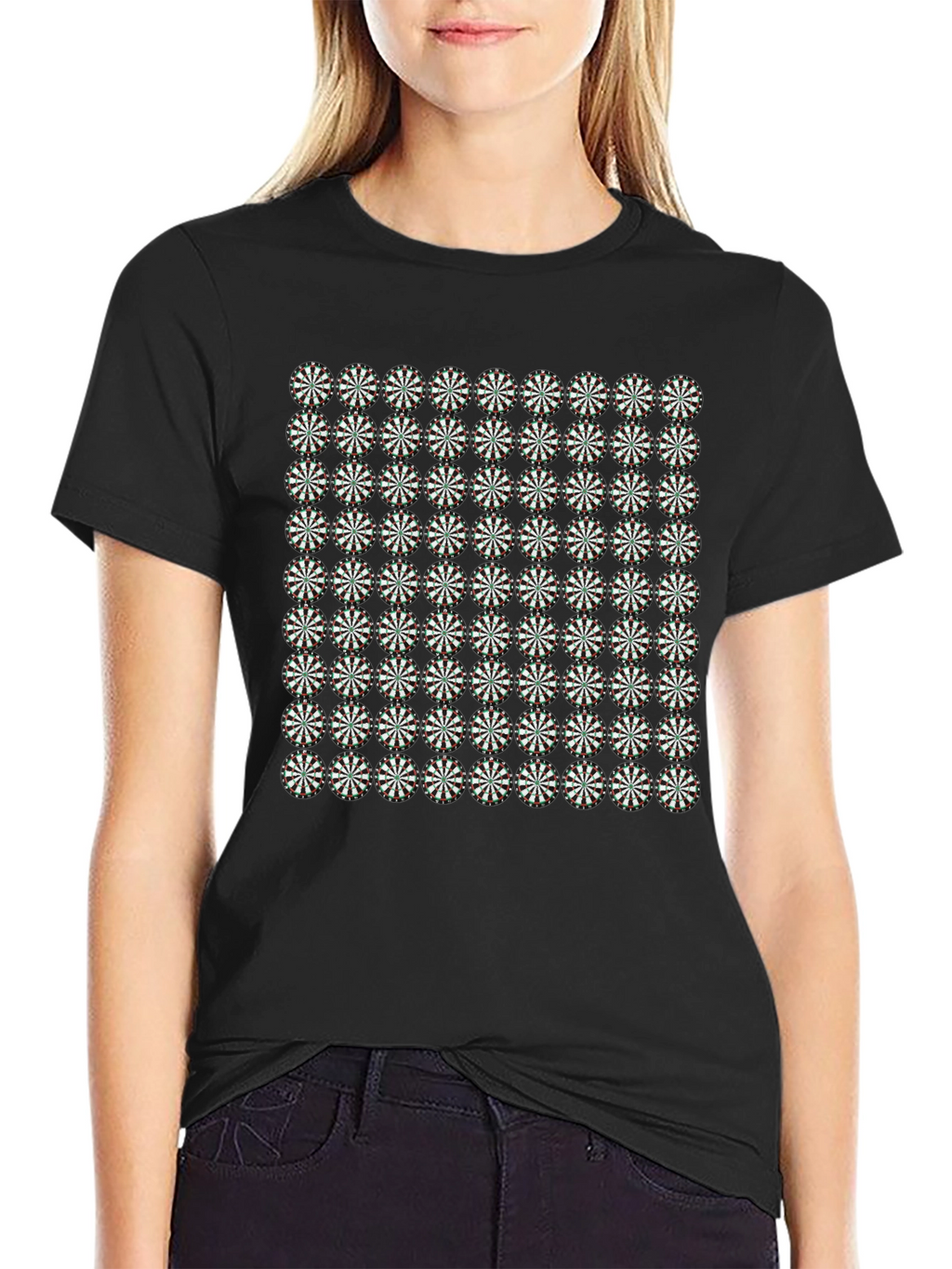 Geometric Floral Pattern Black T-Shirt